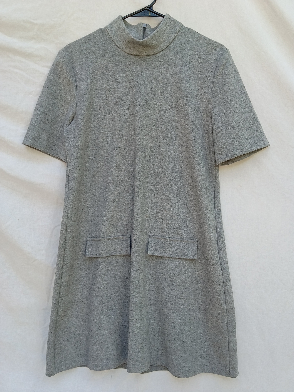 Zara Grey Mock-Neck Short Sleeve Mini Dress W Pockets Minimalist Fall Size Xl